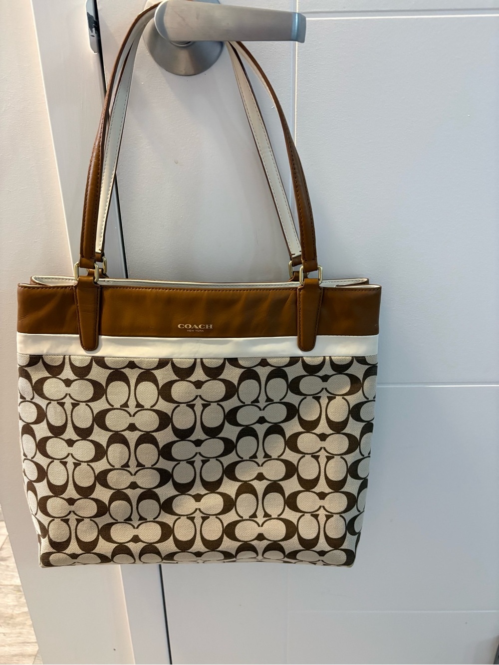 Coach Brown & Cream Signature Canvas Tote